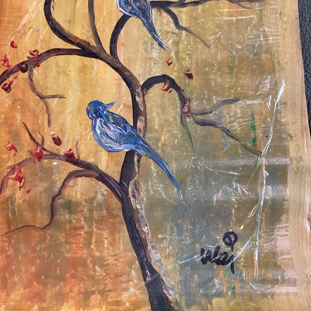 Beautiful Birds in Tree original oil painting.  Approximately 15” x 19” - Picture 5 of 5